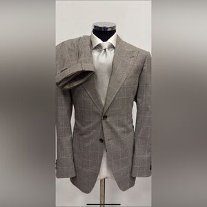 Gray windowpane linen suit